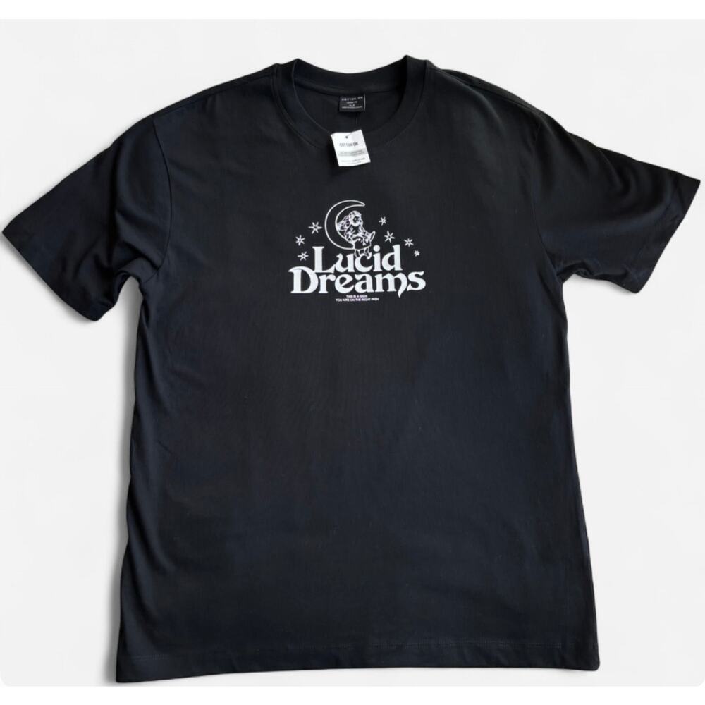 Cotton On Unisex S T-Shirt Graphic Crew Neck Black